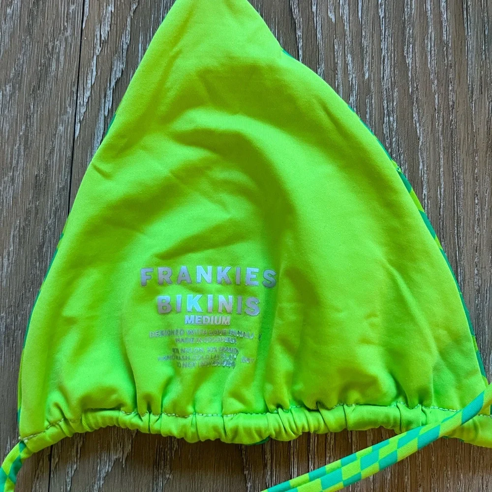 Frankie's Bikinis Neon Green Checkerboard Triangle Bikini